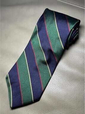 Brooks Brothers 346 Men’s 100% Silk Tie Blue Green Yellow Red Stripes BB4 Flaw